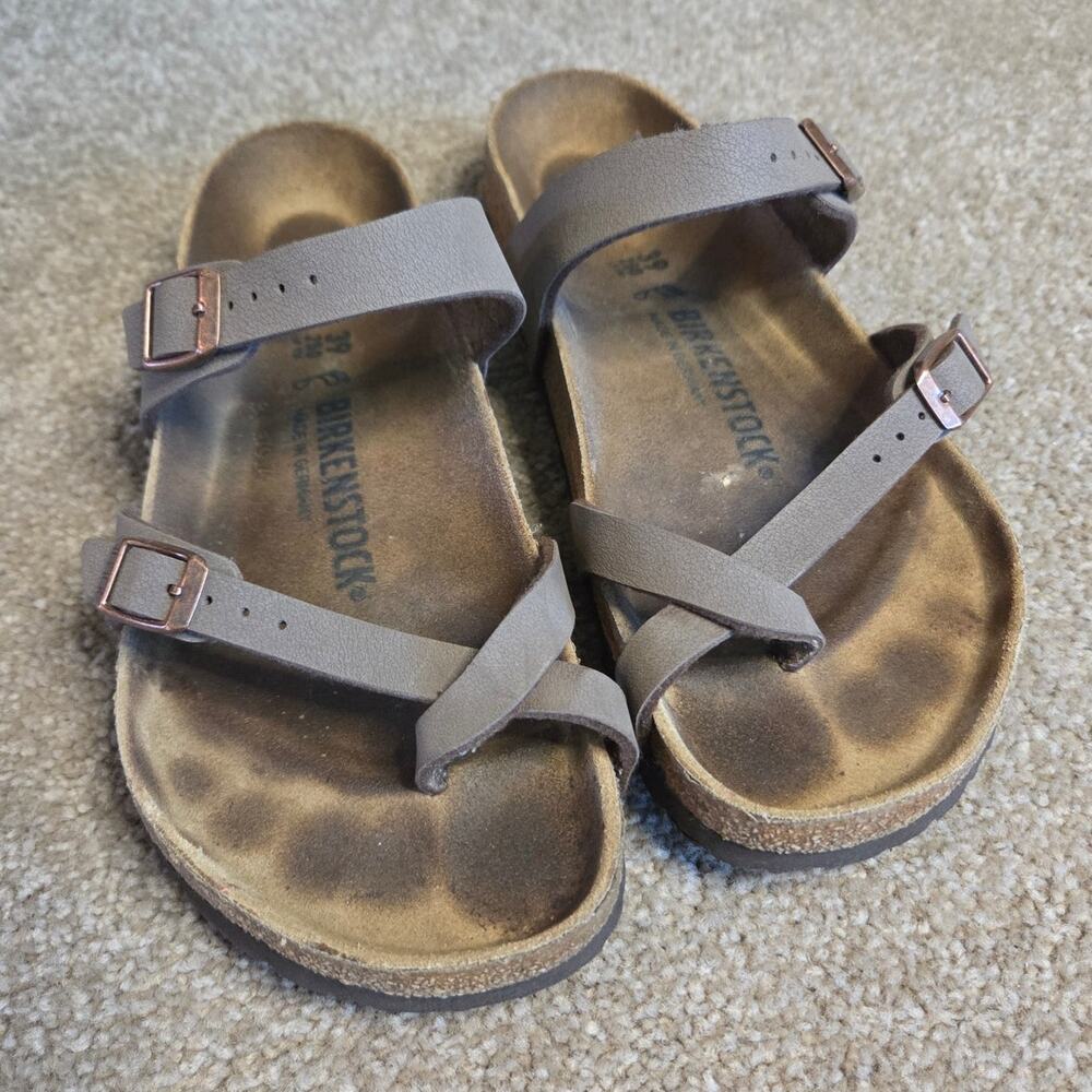 birkenstock mayari leather toe strap sandal Birkibuc Stone Sandals cork bed 39 - Picture 2 of 6